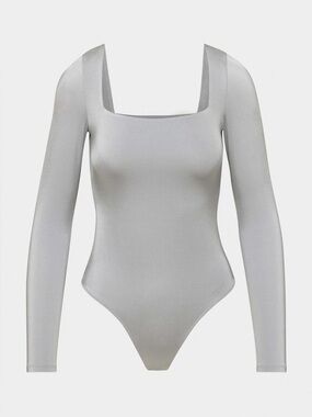 Aritzia Contour Metallic Square Longsleeve Bodysuit - Platinum Chrome Silver